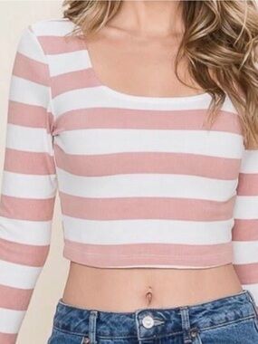 Together Pink and White Striped Crop Top